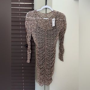 Abercrombie & Fitch Long-Sleeve Ruched Mesh Mini Dress Black Floral Print Small